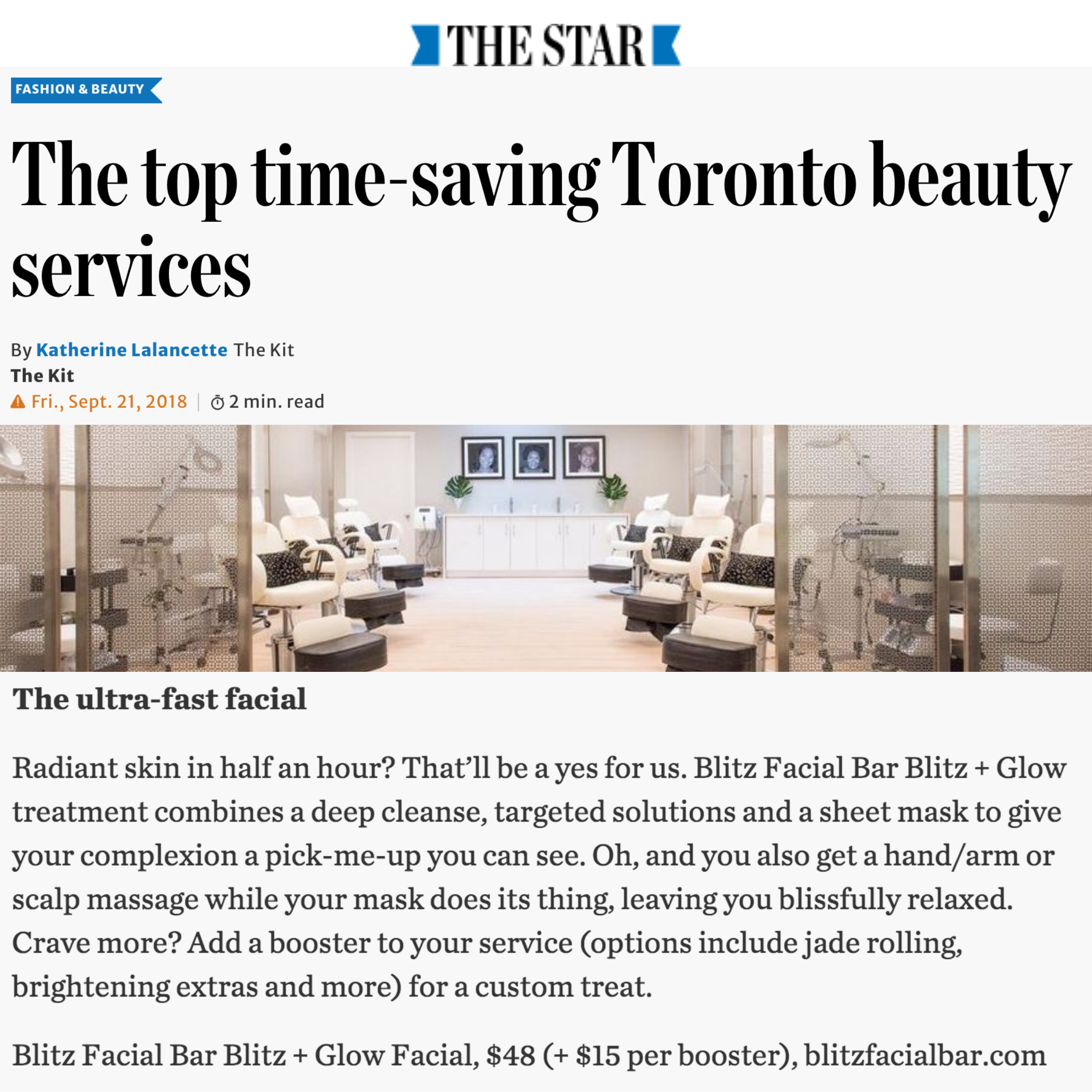 As mentioned in The Star, "Blitz Facial Bar Blitz + Glow treatment combines a deep cleanse, targeted solutions and a sheet mask to give your complexion a pick-me-up you can see."